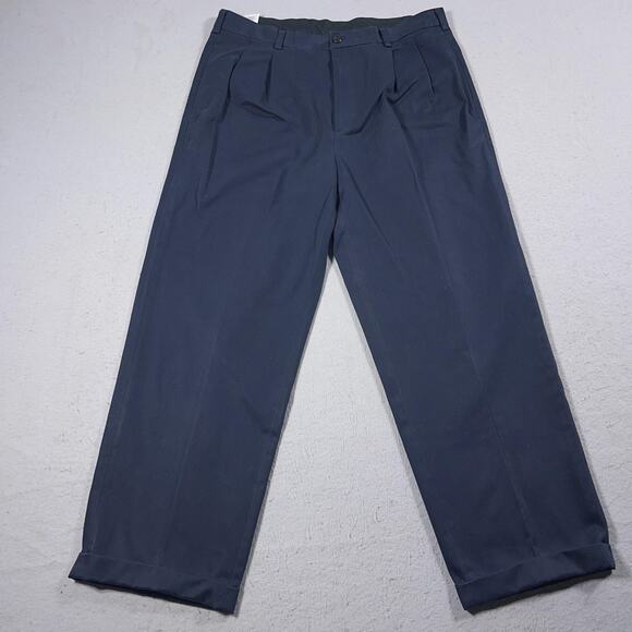 Brooks Brothers Chino Pants Mens 35x34 Navy Blue Advantage Elliot Pleated Cotton - Picture 1 of 10